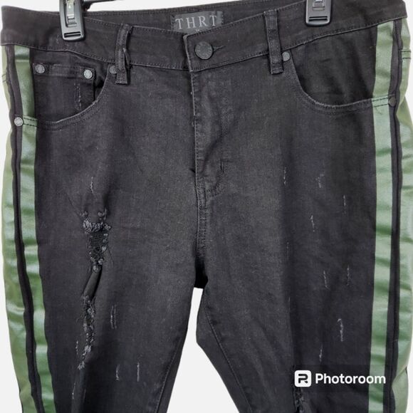 THRT Mens Distressed Side Striped Skinny Jeans 36x32 - Picture 3 of 8